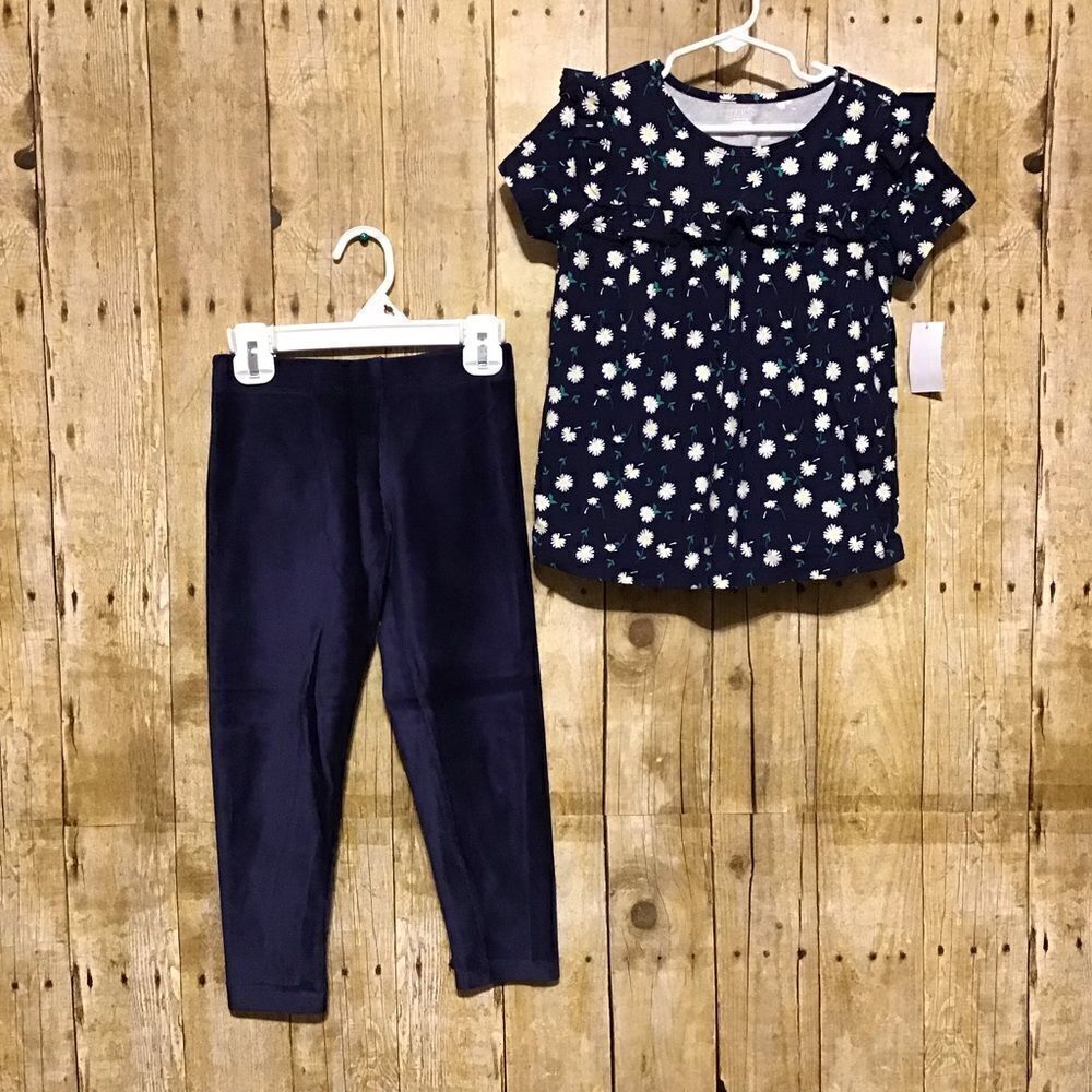 Toughskins Girls Blue Floral‎ Pant Set M 5-6
